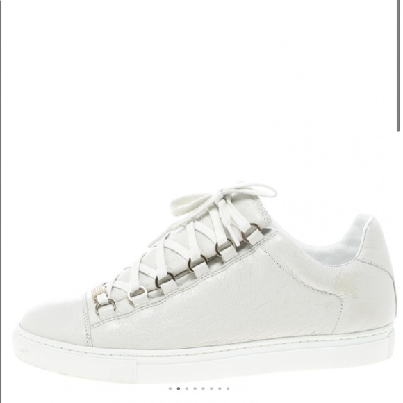 Balenciaga White Crinkled Leather Arena Sneakers - Picture 3 of 11